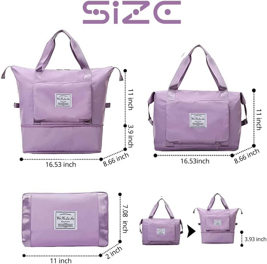 Large Capacity Folding Travel Bag Travel Lightweight Waterproof Carry on Luggage Bags with Fixed Strap Dry and Wet Separation Foldable Travel Duffel Bag for Foldable Bag (Purple)