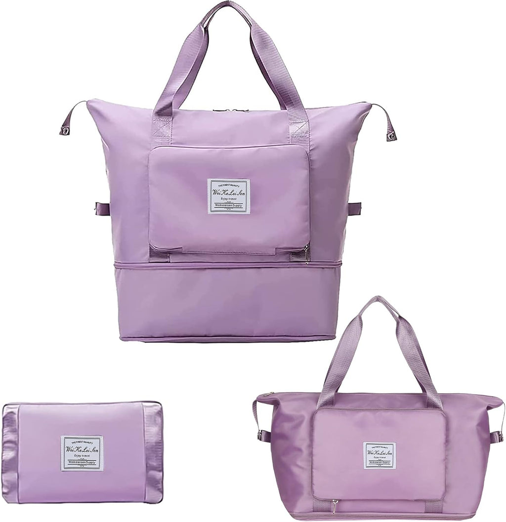 Large Capacity Folding Travel Bag Travel Lightweight Waterproof Carry on Luggage Bags with Fixed Strap Dry and Wet Separation Foldable Travel Duffel Bag for Foldable Bag (Purple)