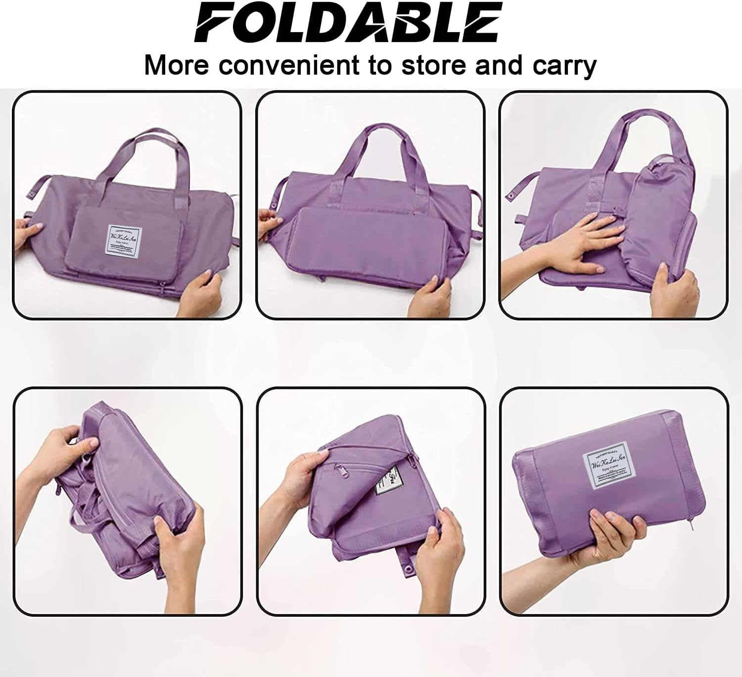 Large Capacity Folding Travel Bag Travel Lightweight Waterproof Carry on Luggage Bags with Fixed Strap Dry and Wet Separation Foldable Travel Duffel Bag for Foldable Bag (Purple)