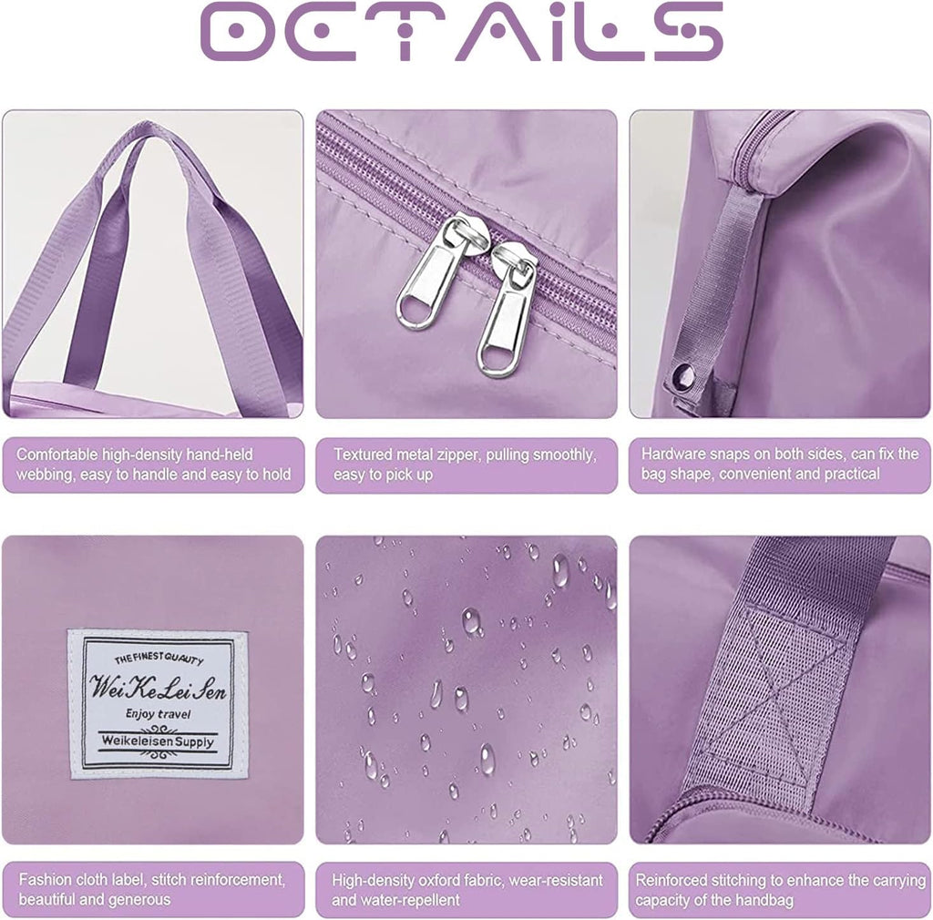 Large Capacity Folding Travel Bag Travel Lightweight Waterproof Carry on Luggage Bags with Fixed Strap Dry and Wet Separation Foldable Travel Duffel Bag for Foldable Bag (Purple)