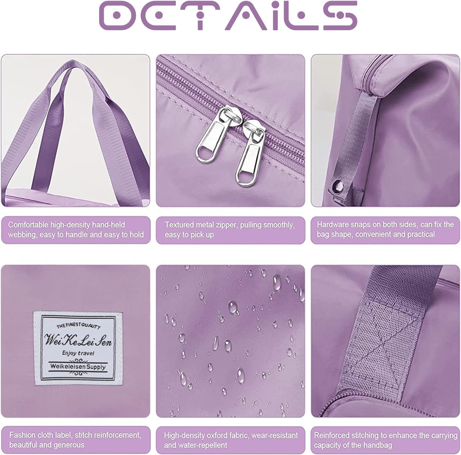 Large Capacity Folding Travel Bag Travel Lightweight Waterproof Carry on Luggage Bags with Fixed Strap Dry and Wet Separation Foldable Travel Duffel Bag for Foldable Bag (Purple)