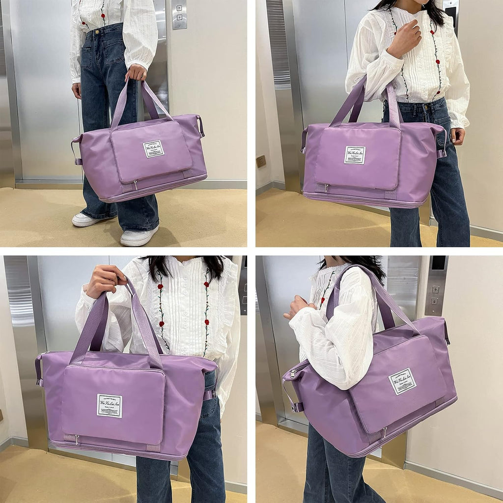Large Capacity Folding Travel Bag Travel Lightweight Waterproof Carry on Luggage Bags with Fixed Strap Dry and Wet Separation Foldable Travel Duffel Bag for Foldable Bag (Purple)