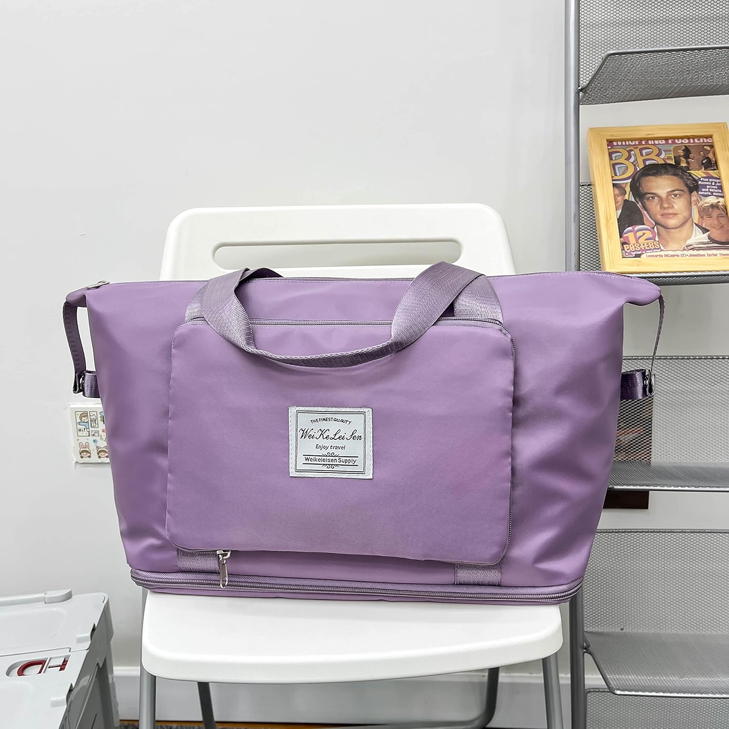 Large Capacity Folding Travel Bag Travel Lightweight Waterproof Carry on Luggage Bags with Fixed Strap Dry and Wet Separation Foldable Travel Duffel Bag for Foldable Bag (Purple)